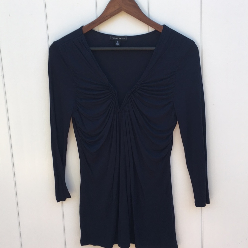 Willi Smith Navy ruched 3/4 sleeve M